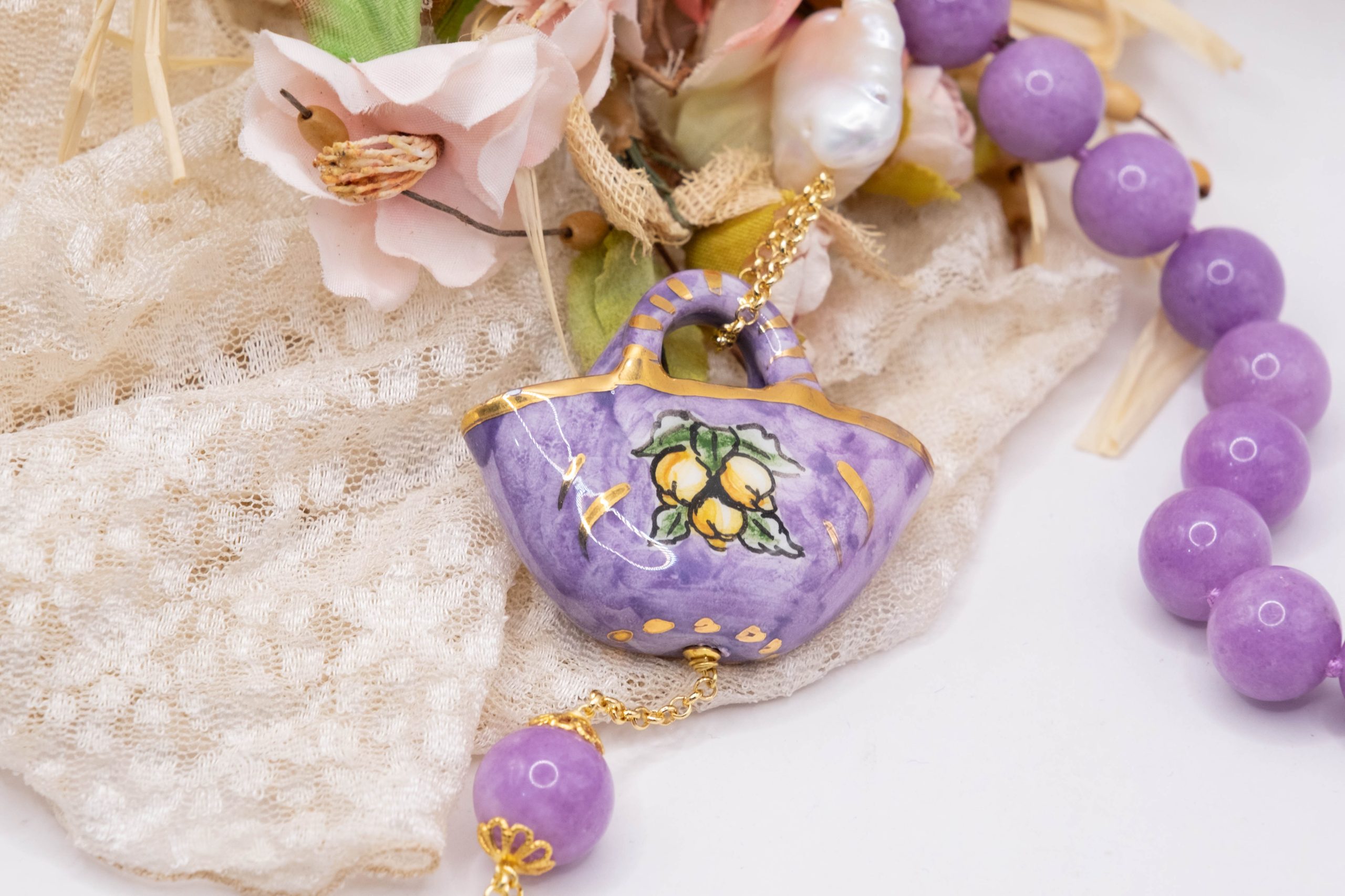 COLLANA KUNZITE PERLA COFFA ARTIGIANALE SICILIANA (6)