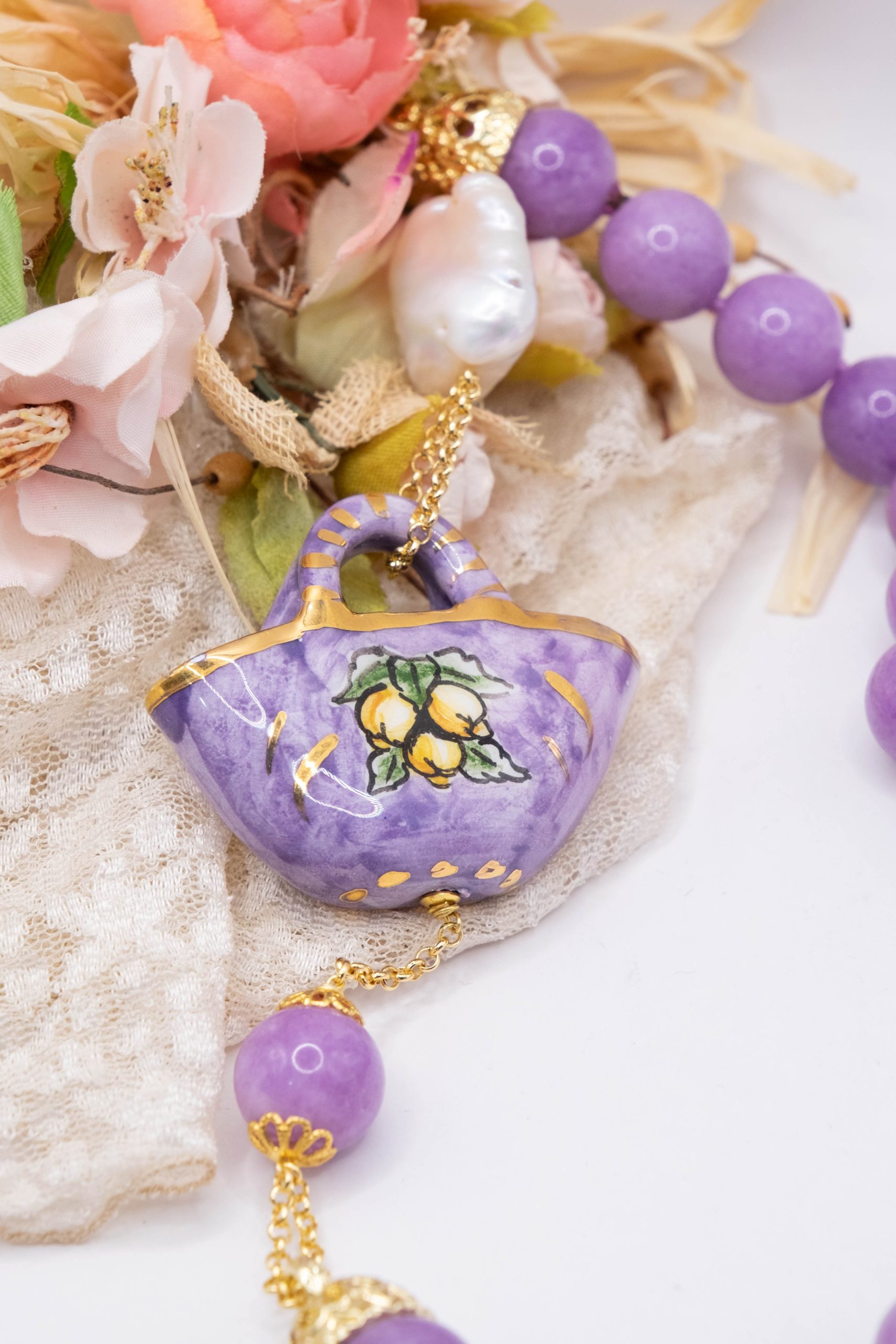 COLLANA KUNZITE PERLA COFFA ARTIGIANALE SICILIANA (7)