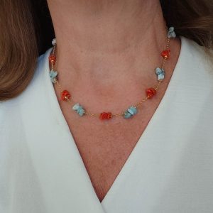 Collana Artigianale Argento 925 Dorato Corallo Larimar