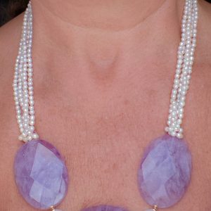 Collana Multifilo Ametista TQ e Microperle Naturali Argento