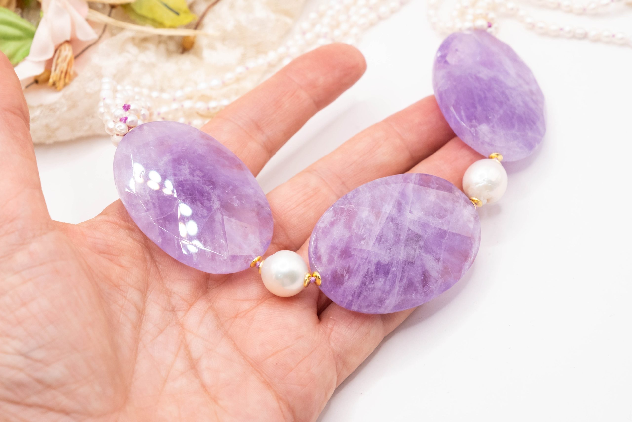 COLLANA MULTIFILO ARTIGIANALE PERLE NATURALI AMETISTA TOP QUALITY (8)