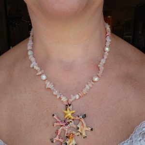 Collana Ramo Corallo Ceramica di Caltagirone Opale Rosa Perle Argento