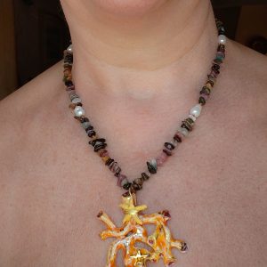 Collana Ramo Corallo Ceramica di Caltagirone Tormalina Perle Argento