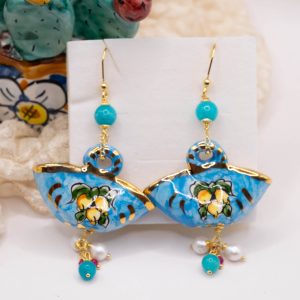 Orecchini borse coffe siciliane in ceramica limoni Azzurro 2 Varianti