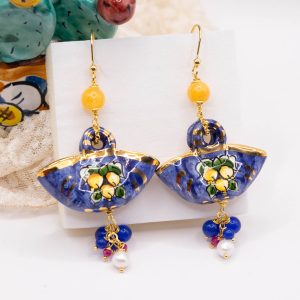 Orecchini borse coffe siciliane in ceramica limoni Blu