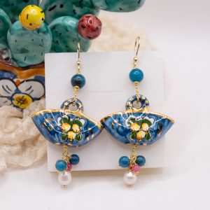 Orecchini borse coffe siciliane in ceramica limoni Cobalto