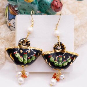 Orecchini borse coffe siciliane in ceramica limoni Nero 2 Varianti