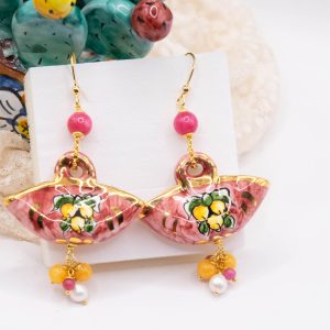 Orecchini borse coffe siciliane in ceramica limoni Rosa 2 Varianti
