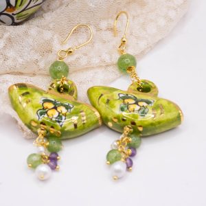 Orecchini borse coffe siciliane in ceramica limoni Verdi 2 Varianti