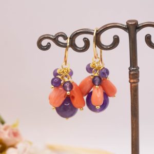 Orecchini Corallo Bamboo Salmone Ametista 2 Varianti