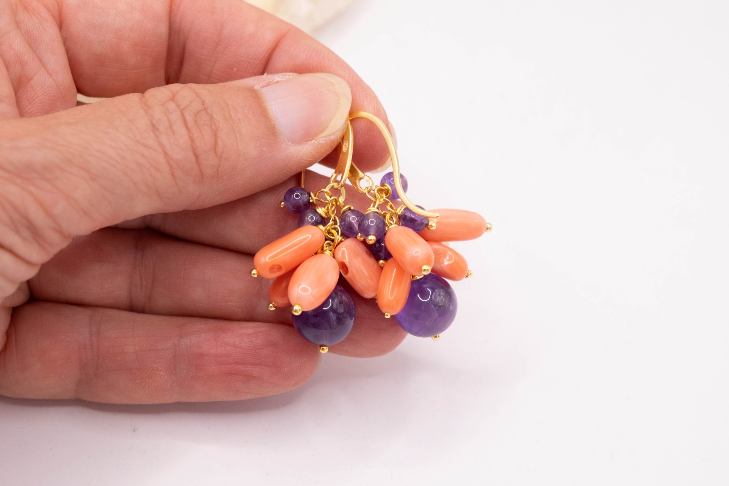 HANDMADE EARRINGS CORAL BAMBOO AMETHYST SILVER GOLD (6)