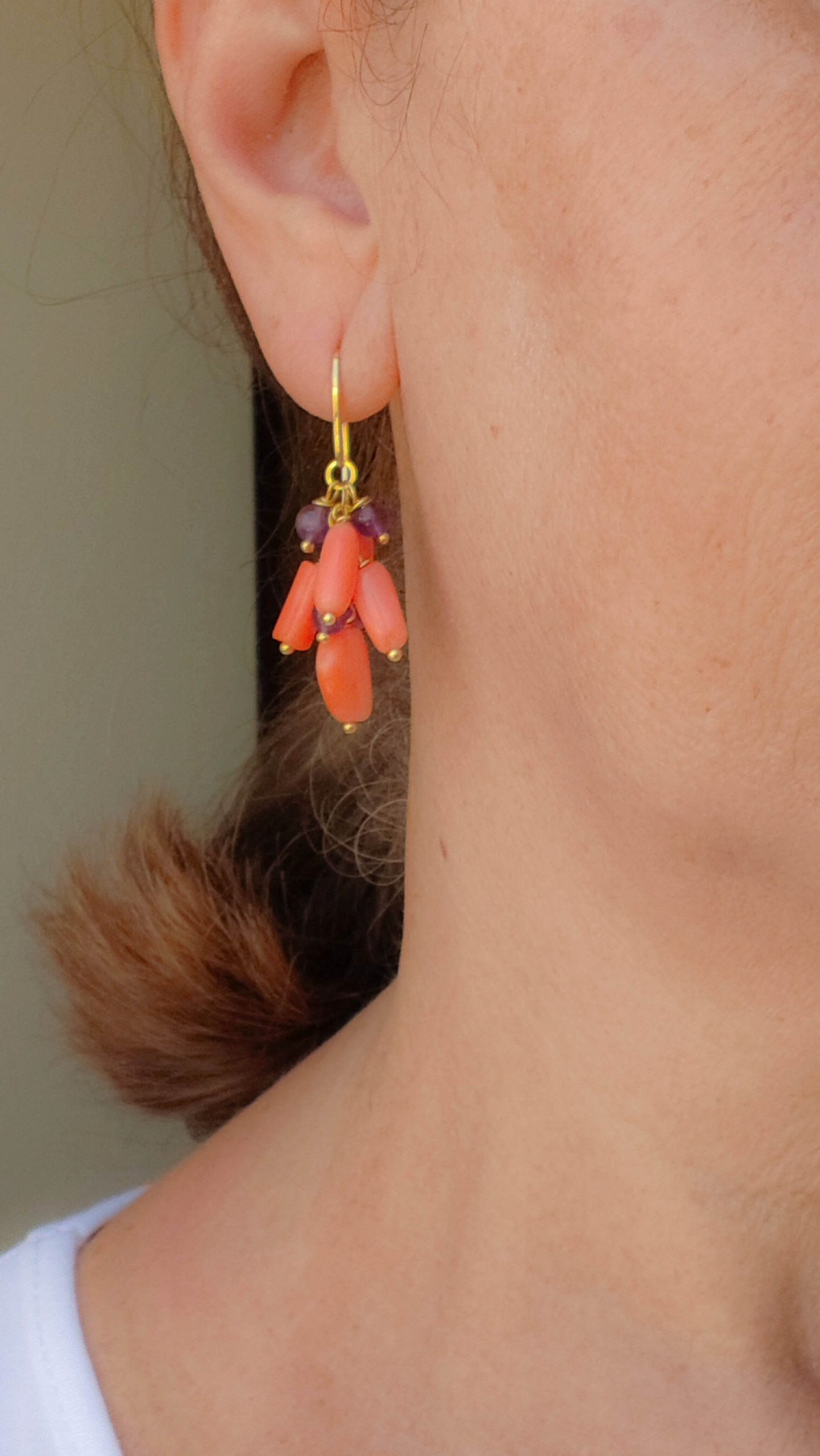 HANDMADE EARRINGS CORAL BAMBOO AMETHYST SILVER GOLD (9)