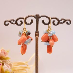 Orecchini Corallo Bamboo Larimar Argento Dorato