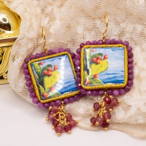 Orecchini Mattonelle in Ceramica Fico e Radice di Rubino