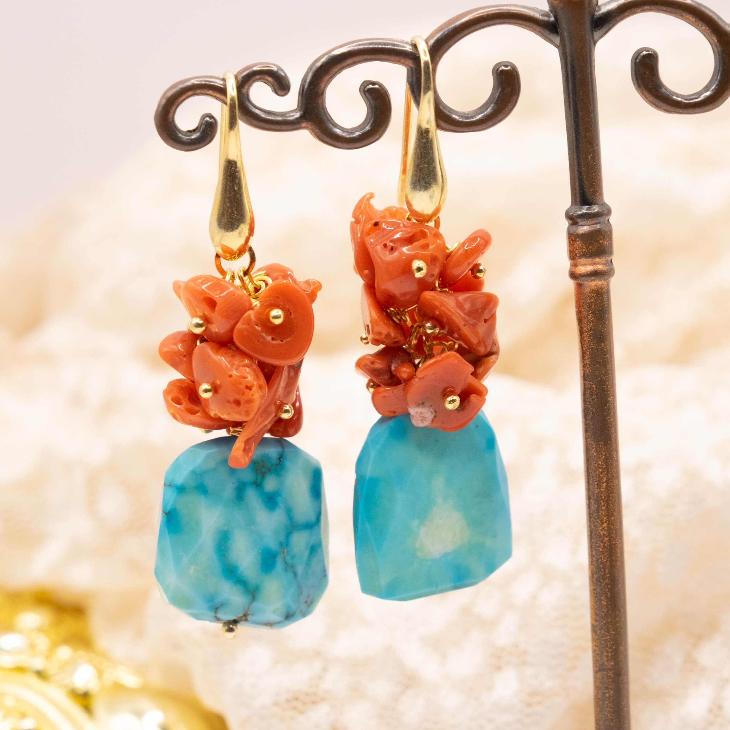 ORECCHINI ARTIGIANALI TURCHESE AFGANO CORALLO ARGENTO (3)