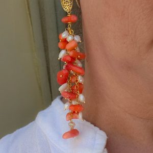 Orecchini Pendentissimi Cascata Perle Corallo Filigrana