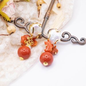 Orecchini Grappolo Pasta Corallo Perle Perno