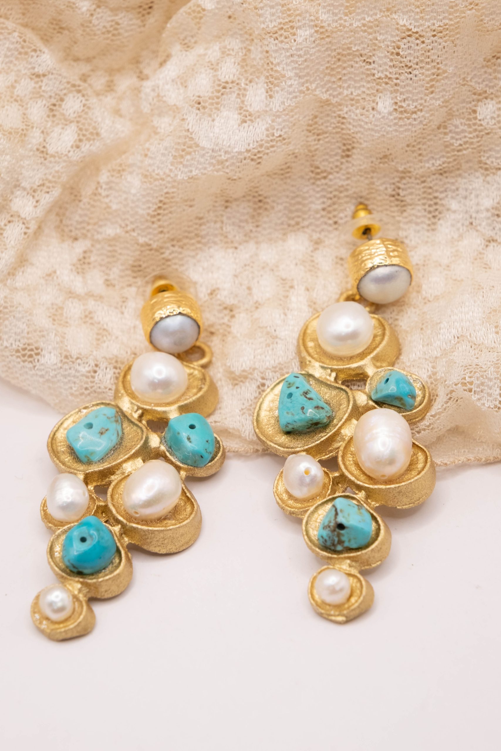 ORECCHINI LOSANGA PERLE TURCHESE (1)