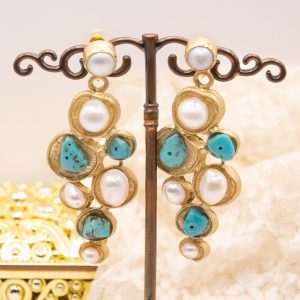 Orecchini Perle e Turchese Naturali Geometrici Pendenti