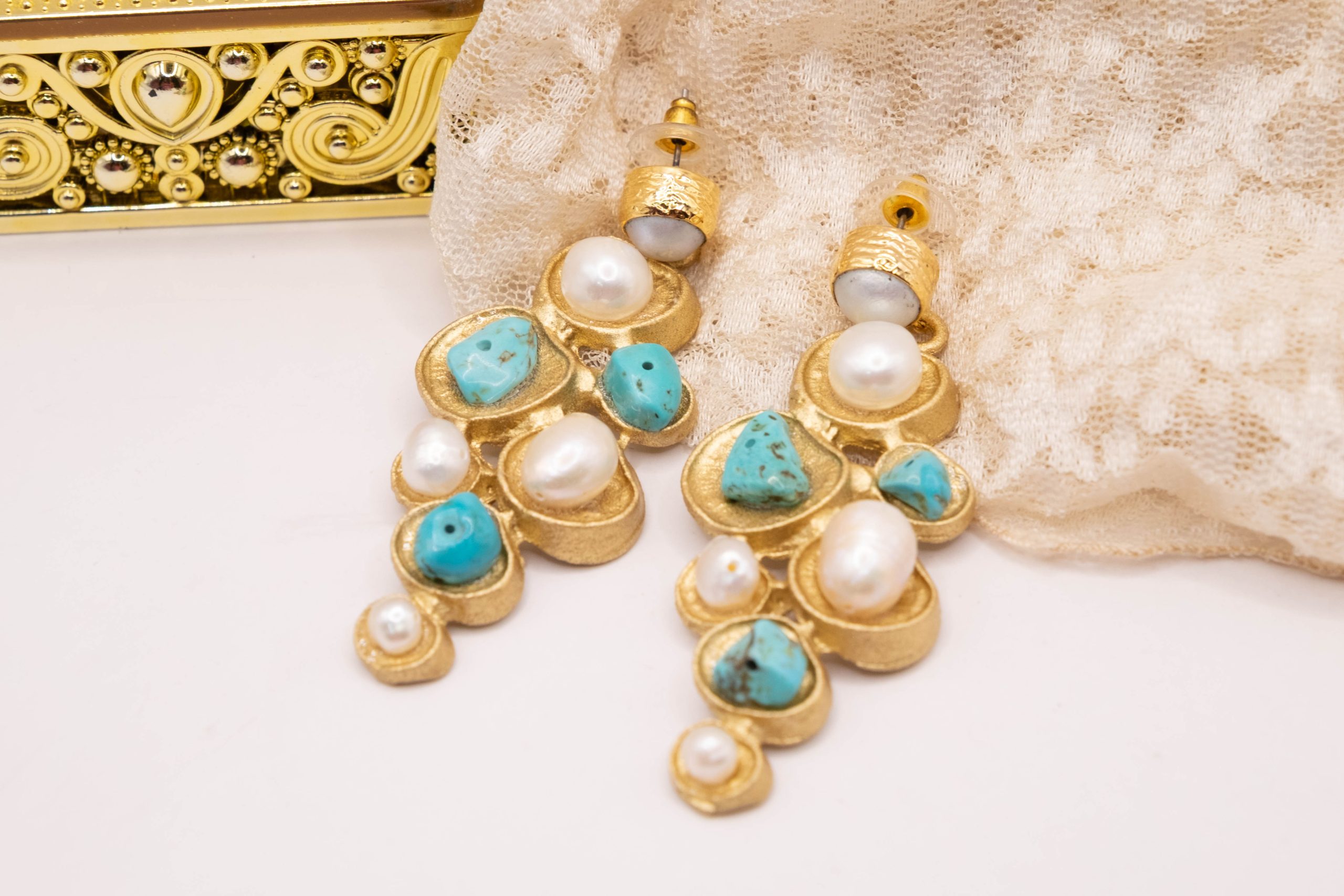 ORECCHINI LOSANGA PERLE TURCHESE (4)