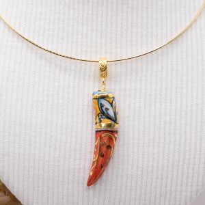 Ciondolo Pendente Corno Portafortuna Ceramica di Caltagirone F