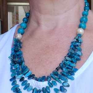Collana Multifilo Apatite Perle Argento 925 Placcato Oro