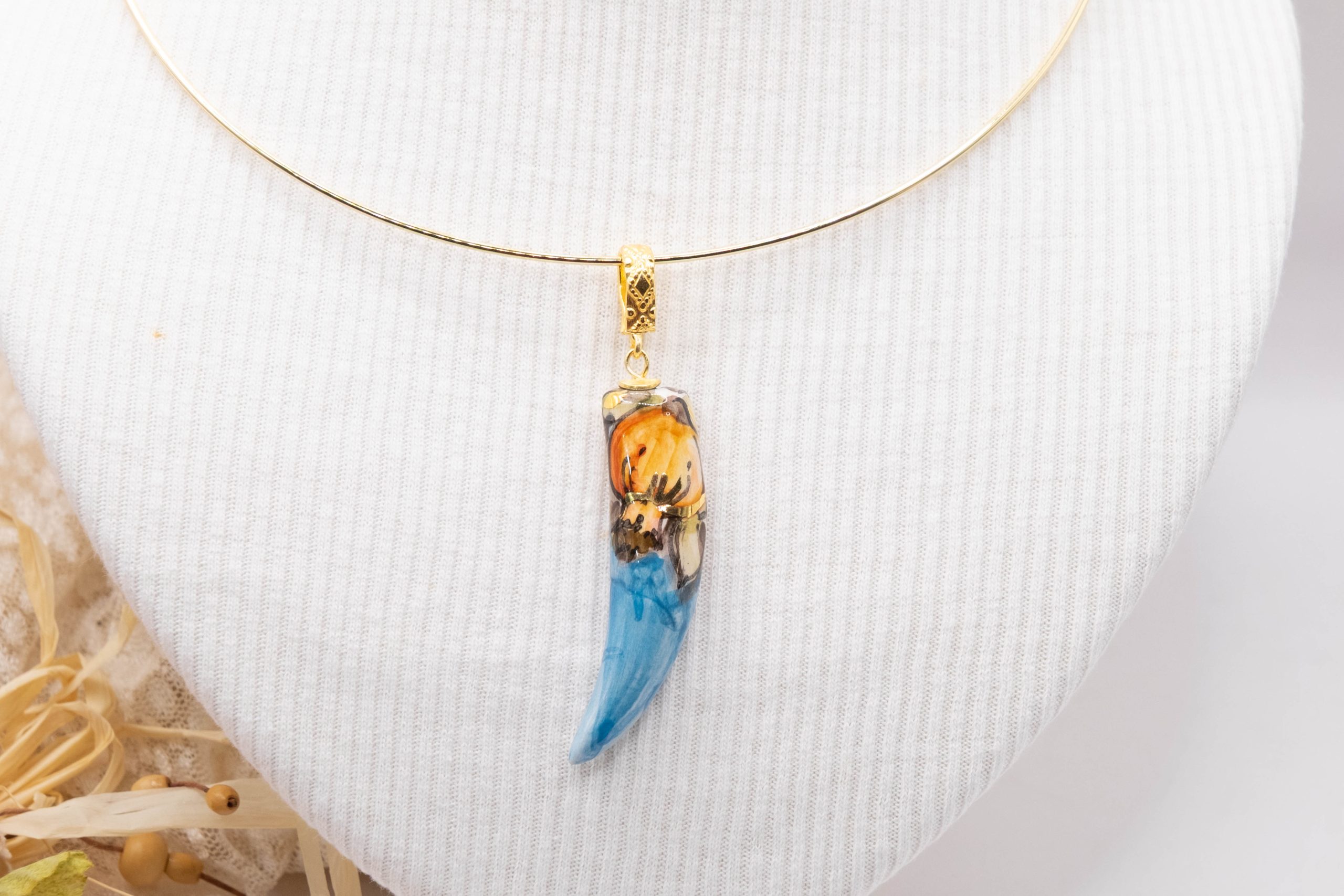 COLLANA CIONDOLO CERAMICA DI CALTAGIRONE SICILIANO PORTAFORTUNA (2)