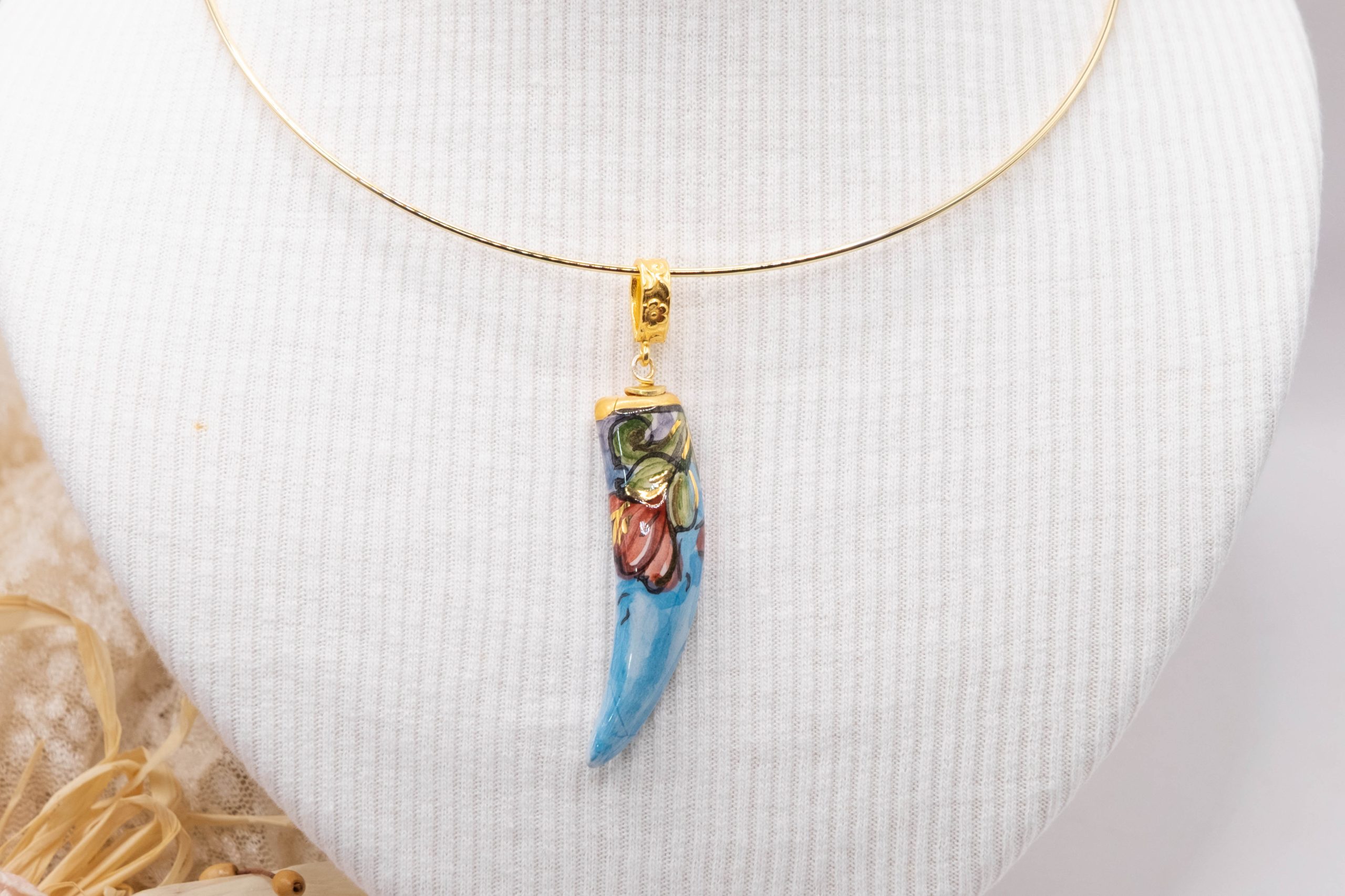 COLLANA CIONDOLO CERAMICA DI CALTAGIRONE SICILIANO PORTAFORTUNA (6)