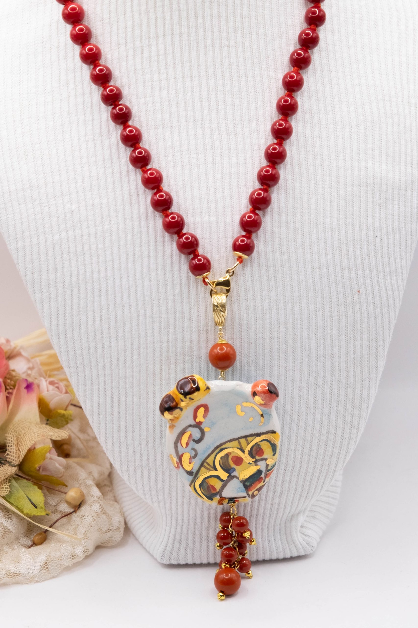 PRICKLY PEAR NECKLACE IN SICILIAN CERAMIC FROM CALTAGIRONE WITH MAJORCA PEARLS (1)