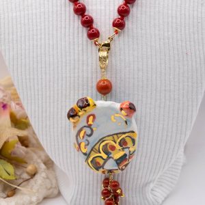 Collana Girocollo Ficodindia in Ceramica e Perle Rosse