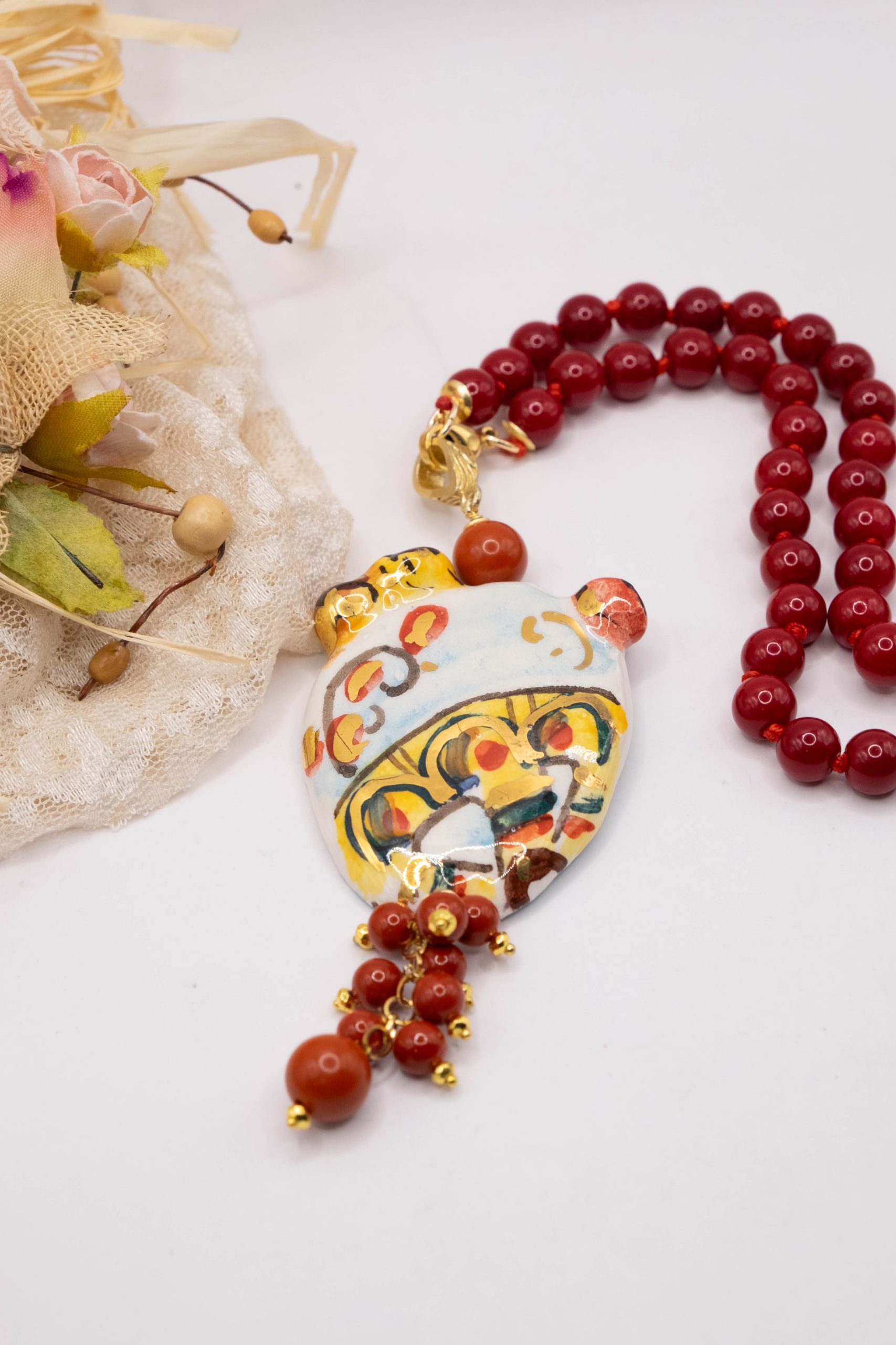 PRICKLY PEAR NECKLACE IN SICILIAN CERAMIC FROM CALTAGIRONE WITH MAJORCA PEARLS (4)