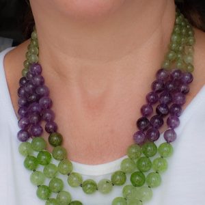 Collana Multifilo Giada Olivina Ametista Argento