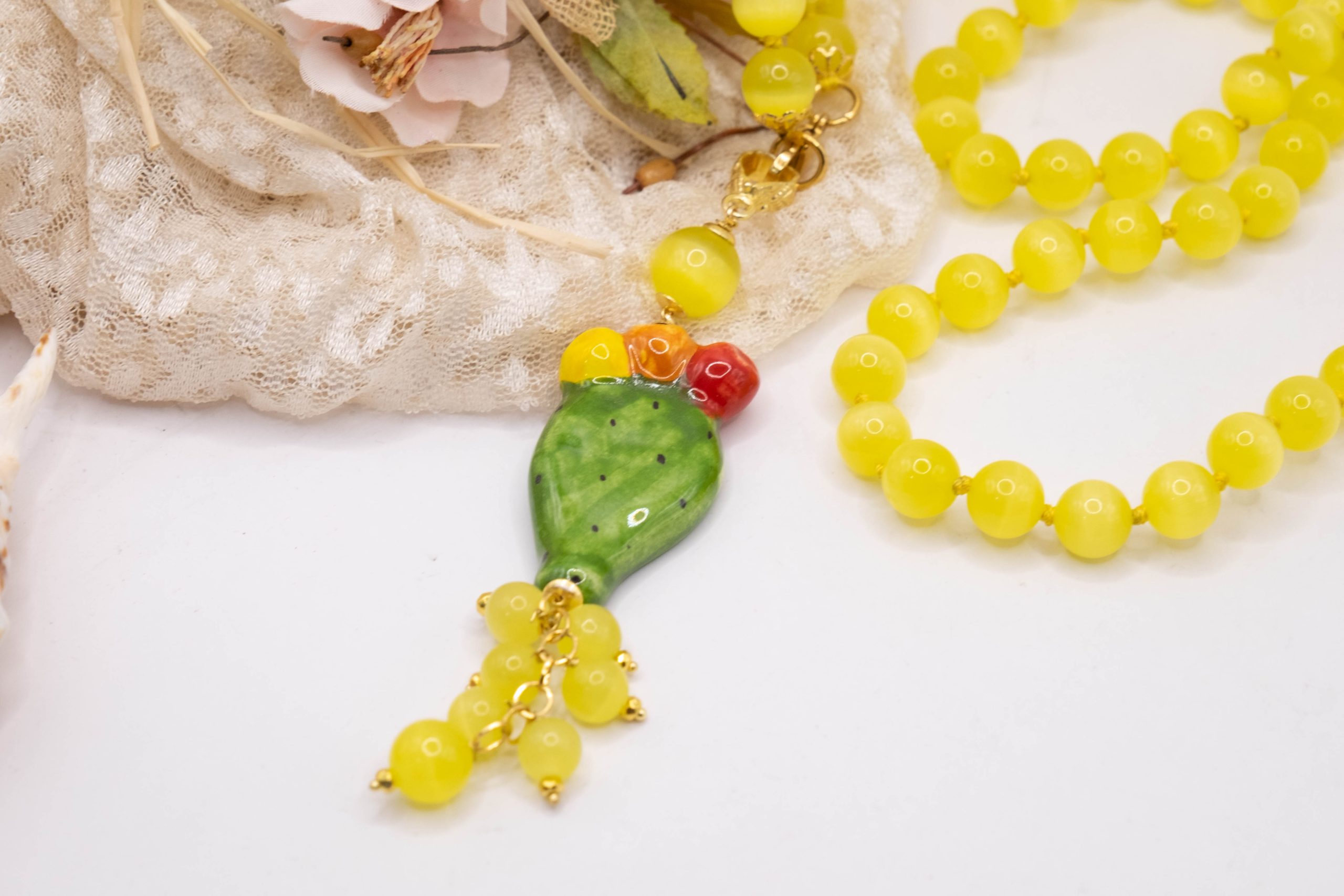 COLLANA MAIORCA ROSSE O OCCHIO DI GATTO GIALLO FICO D'INDIA CERAMICA DI CALTAGIRONE (10)