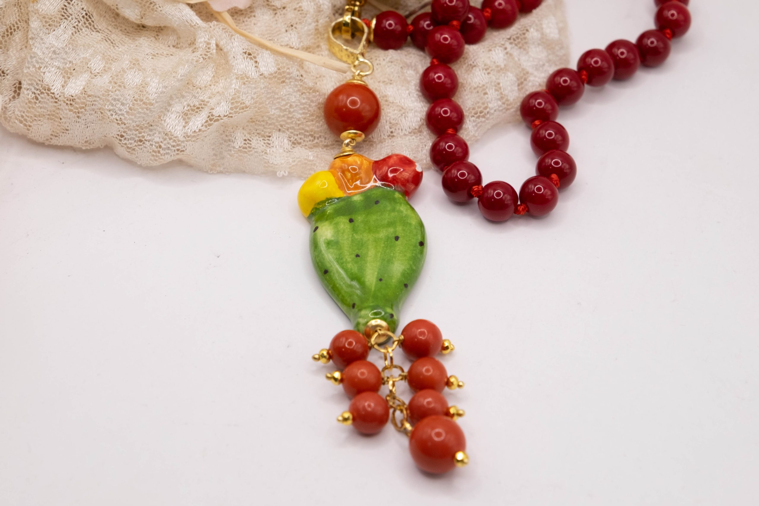 COLLANA MAIORCA ROSSE O OCCHIO DI GATTO GIALLO FICO D'INDIA CERAMICA DI CALTAGIRONE (3)