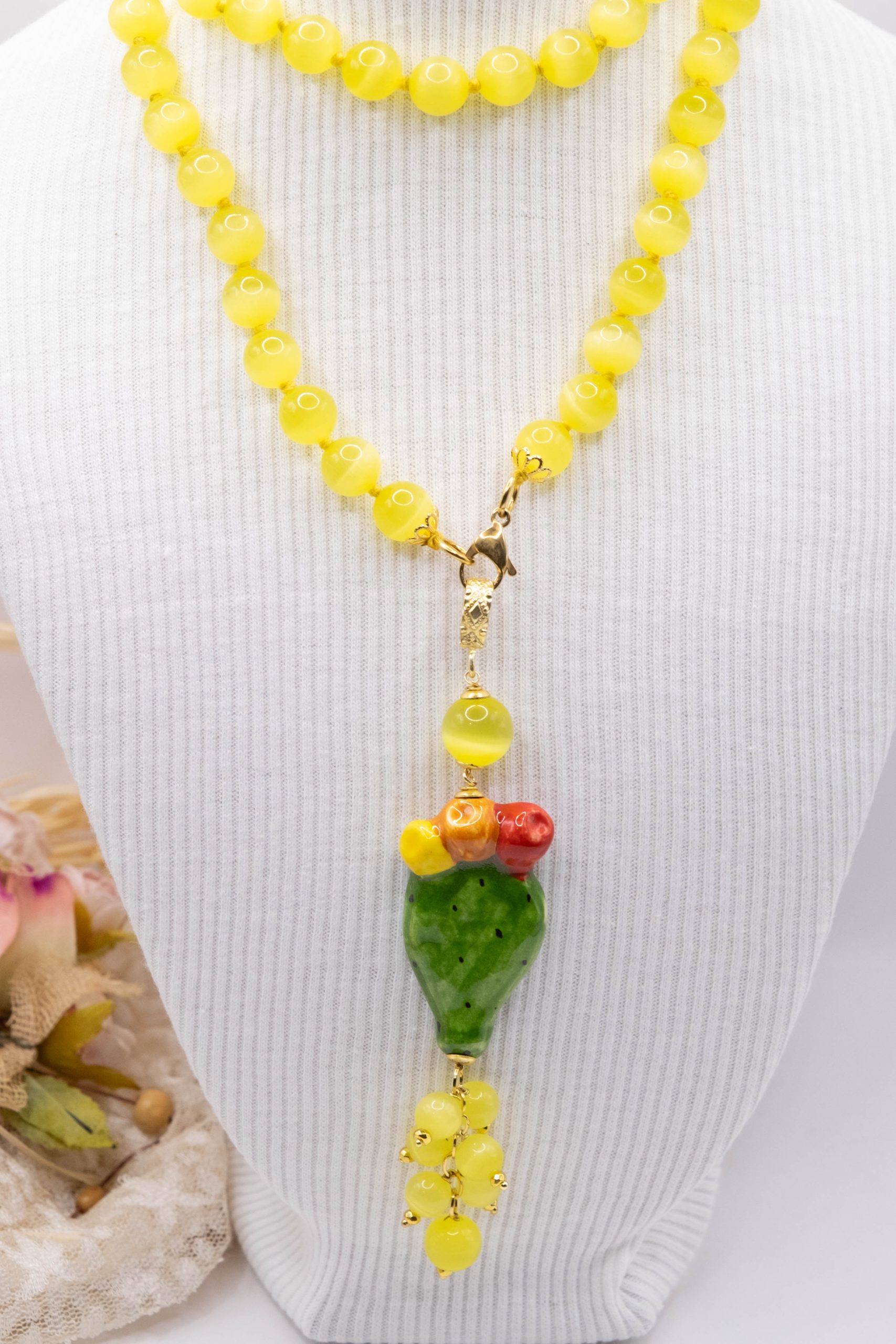 COLLANA MAIORCA ROSSE O OCCHIO DI GATTO GIALLO FICO D'INDIA CERAMICA DI CALTAGIRONE (6)