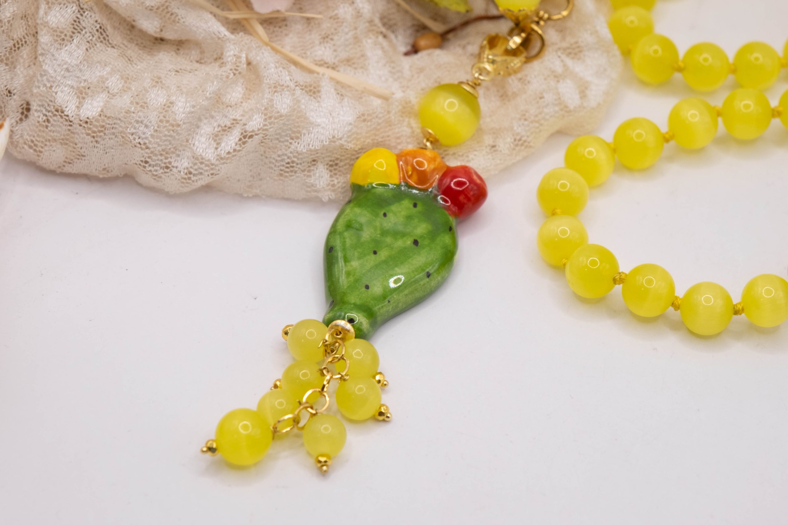 COLLANA MAIORCA ROSSE O OCCHIO DI GATTO GIALLO FICO D'INDIA CERAMICA DI CALTAGIRONE (8)