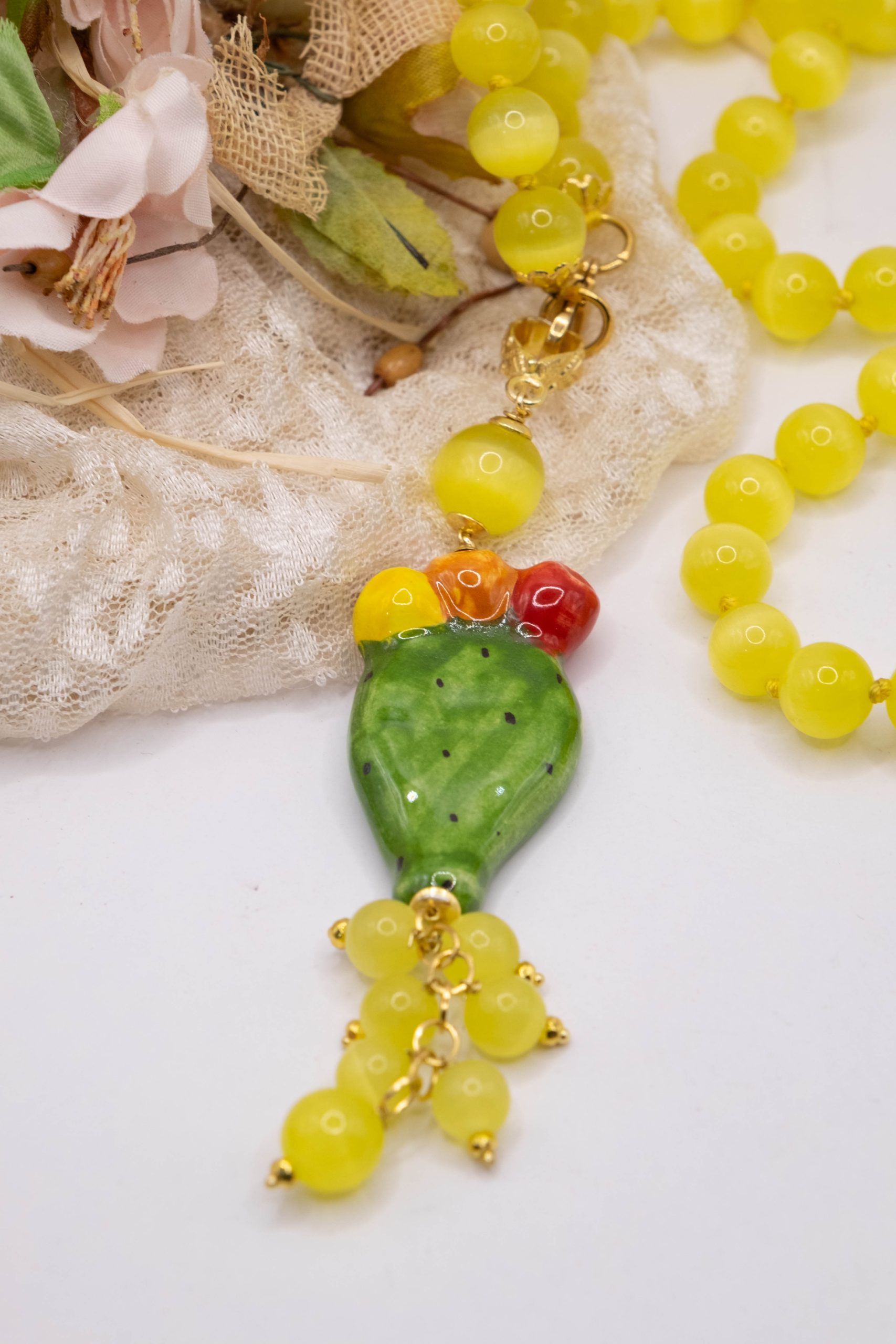 COLLANA MAIORCA ROSSE O OCCHIO DI GATTO GIALLO FICO D'INDIA CERAMICA DI CALTAGIRONE (9)