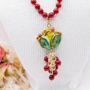 Collana Ficodindia in Ceramica DI Caltagirone e Perle di Maiorca 2 Varianti