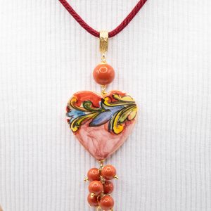 Collana Ciondolo Cuore in Ceramica e Perle Rosso 2 Varianti