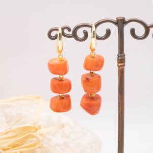 Orecchini Corallo Bamboo Con o Senza Perle Naturali 4 Varianti