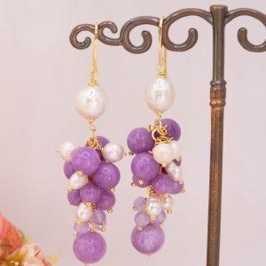 Orecchini Kunzite Perle Grappolo Argento Dorato 2 Varianti