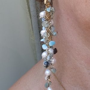 Orecchini Pendentissimi Cascata Larimar Perle Stella Marina