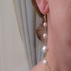 Orecchini Pendentissimi Perle Naturali Argento 925 Pl Oro