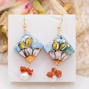 Orecchini Mattonelle in Ceramica di Caltagirone Margherite
