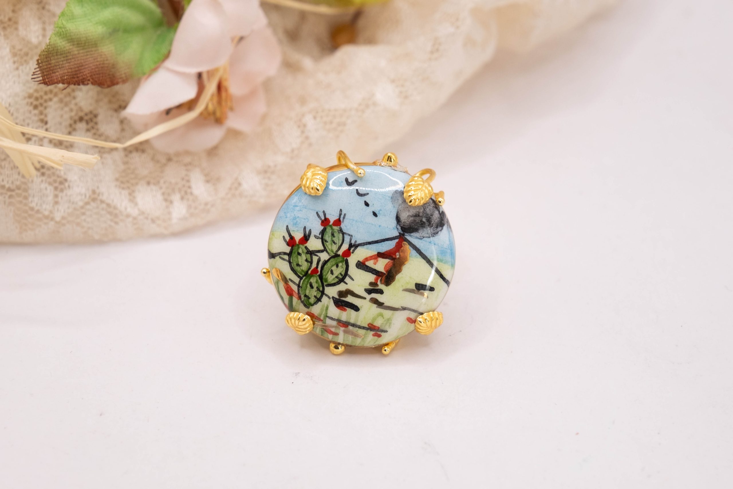 CALTAGIRONE ETNA AND SICILIAN FIG CERAMIC RING (1)