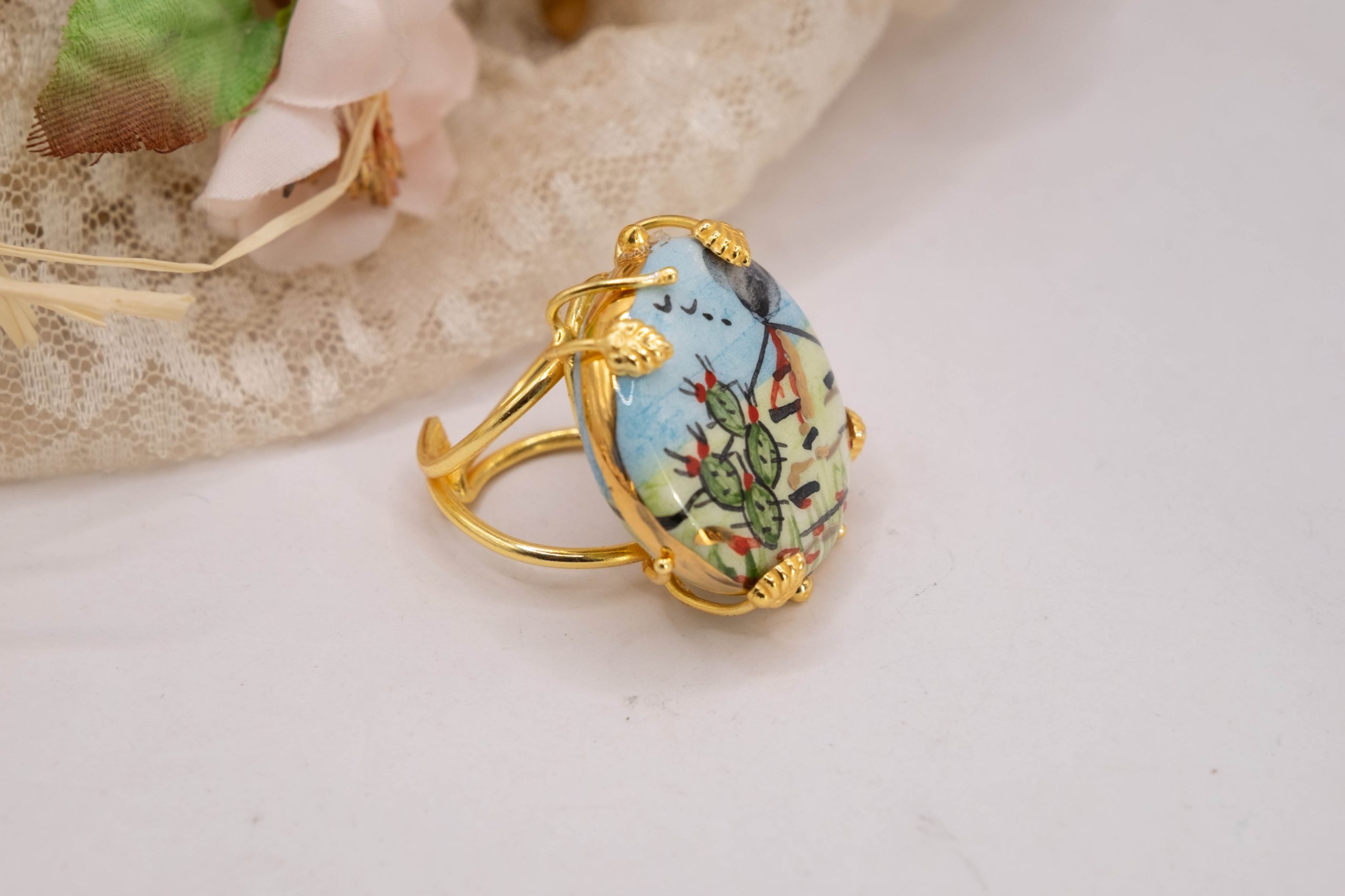 CALTAGIRONE ETNA AND SICILIAN FIG CERAMIC RING (2)