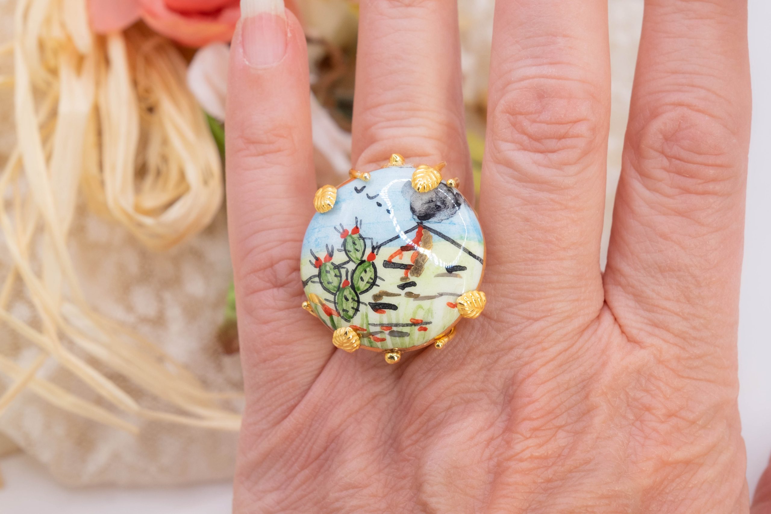 CALTAGIRONE ETNA AND SICILIAN FIG CERAMIC RING (4)