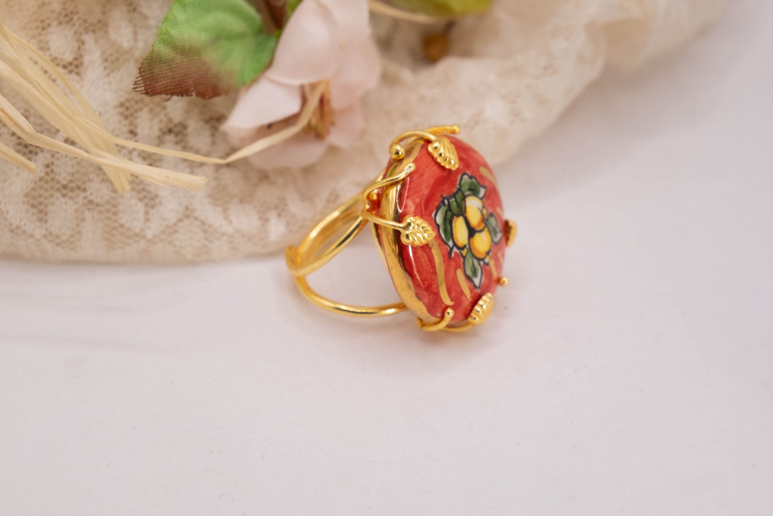 CALTAGIRONE CERAMIC RING WITH SICILIAN RED LEMONS (2)