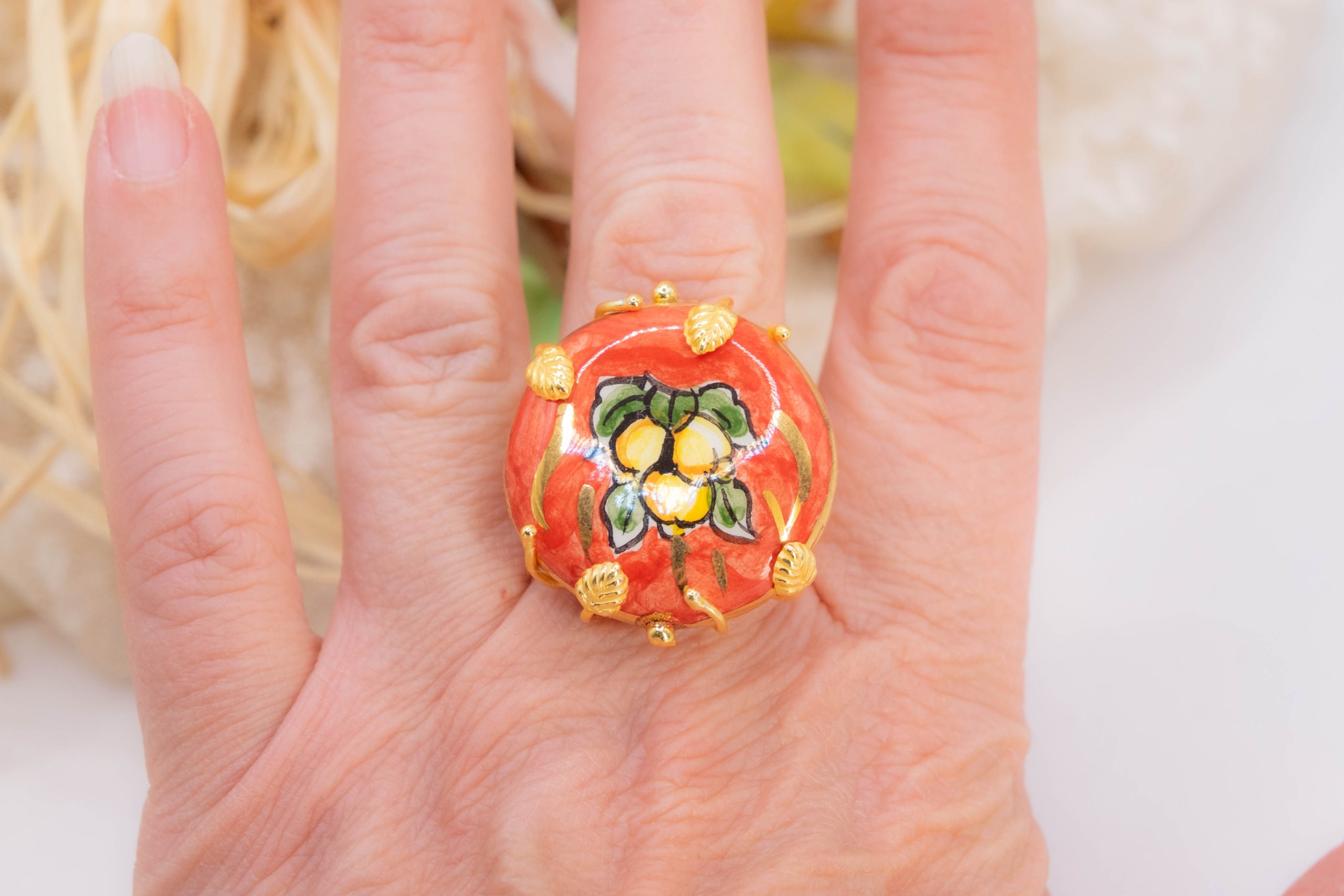 CALTAGIRONE CERAMIC RING WITH SICILIAN RED LEMONS (4)