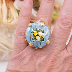 Anello Artigianale con mattonella ceramica di Caltagirone Limoni